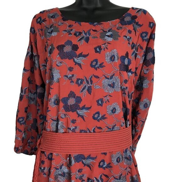 ANTHROPOLOGIE Bohemian Cognac Coloured With Blue  Floral Embroidery  Size S - Picture 3 of 9
